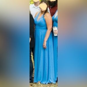 Azazie Amalfi Floor Length Chiffon Bridesmaid Dress - Blue Jay